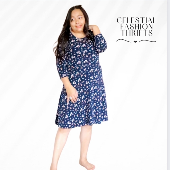 HONEY WOMENS MEDIUM BLUE FLORAL MIDI DRESS - Picture 3 of 9